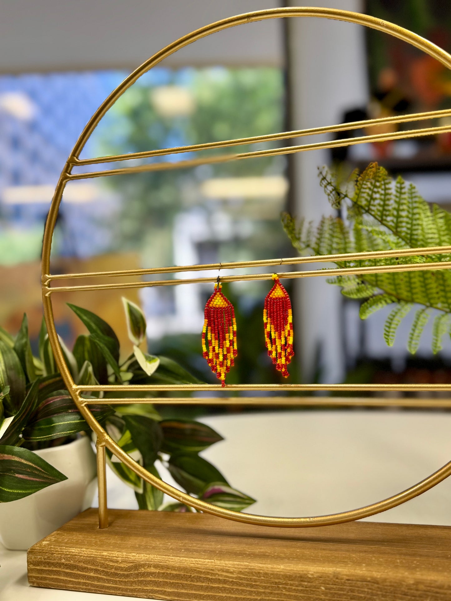 Dangle Earrings- Red and Yellow
