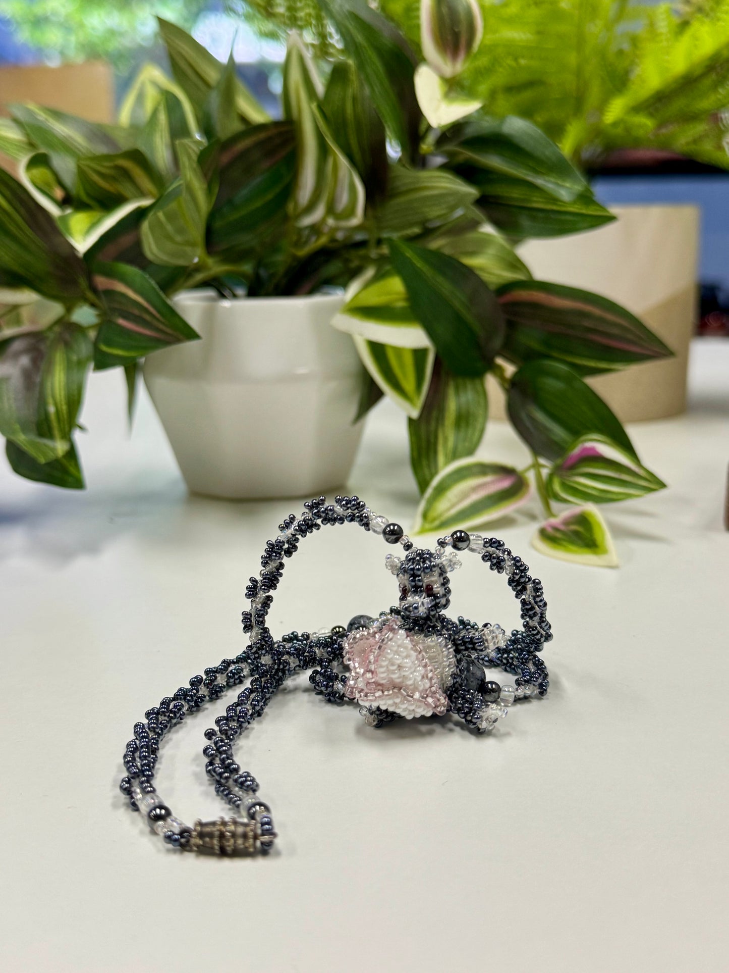 Black Necklace with Cow Roses