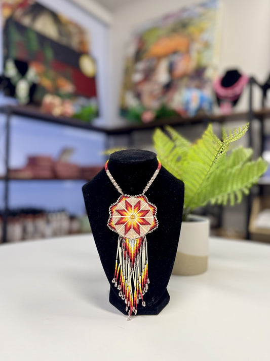 Beaded Medallion (Yellow, silver, beige, red, orange, multi-color)