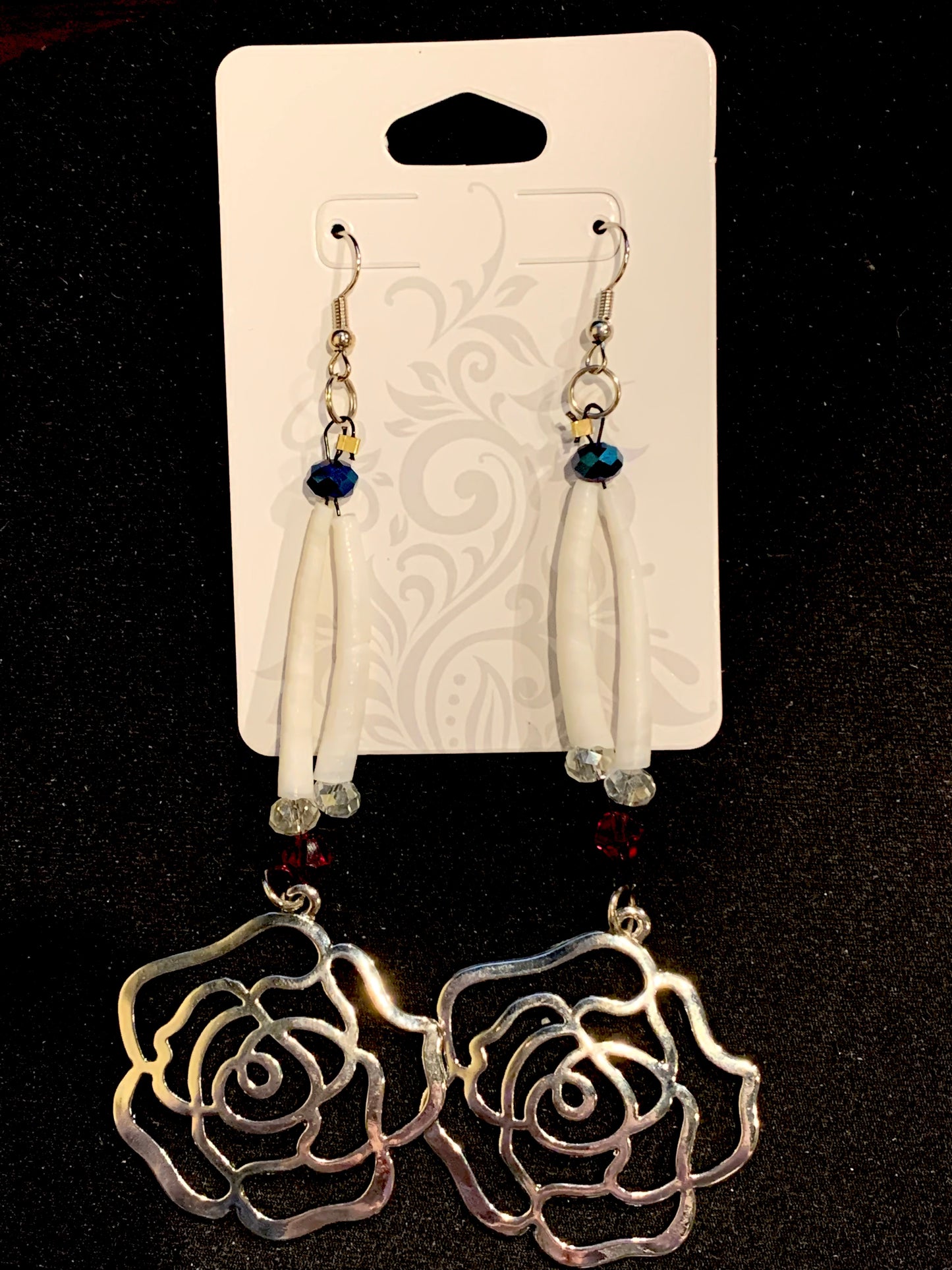 Amaris Makes Good - Two Tiered Dentalium Earrings with Roses