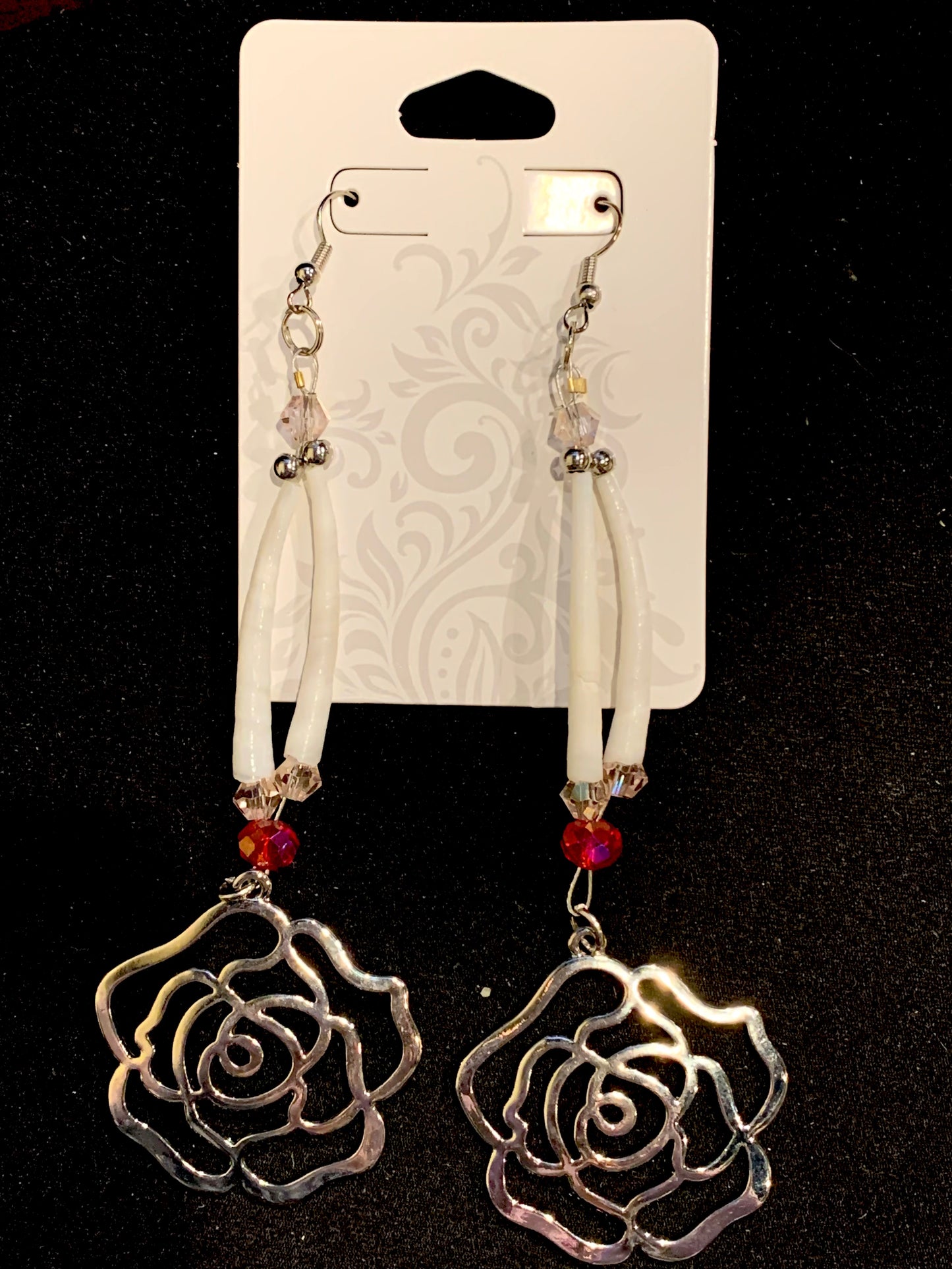 Amaris Makes Good - Two Tiered Dentalium Earrings with Roses
