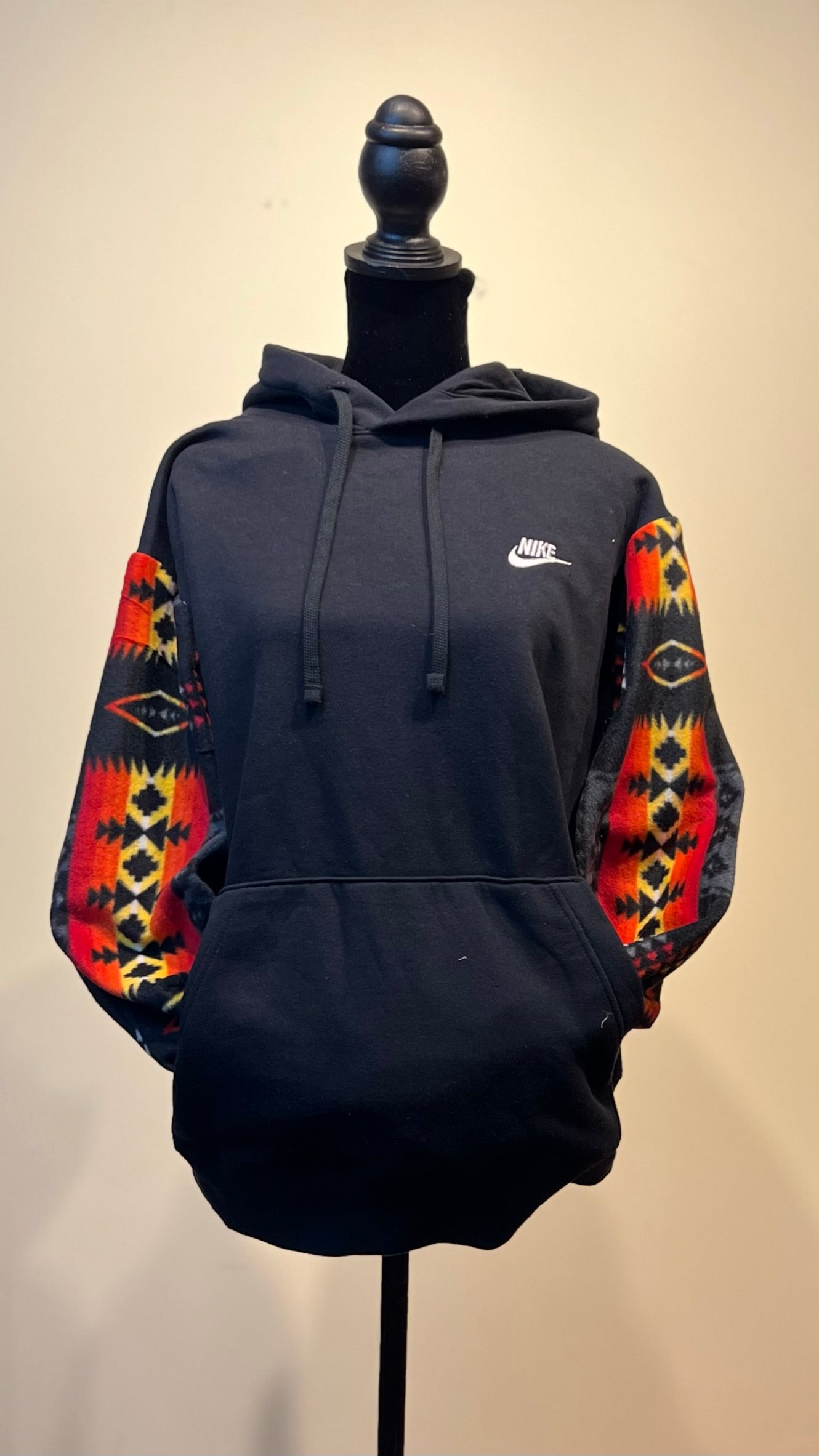 Nike Sweatshirt Hoodie- Black and Orange Tribal Print