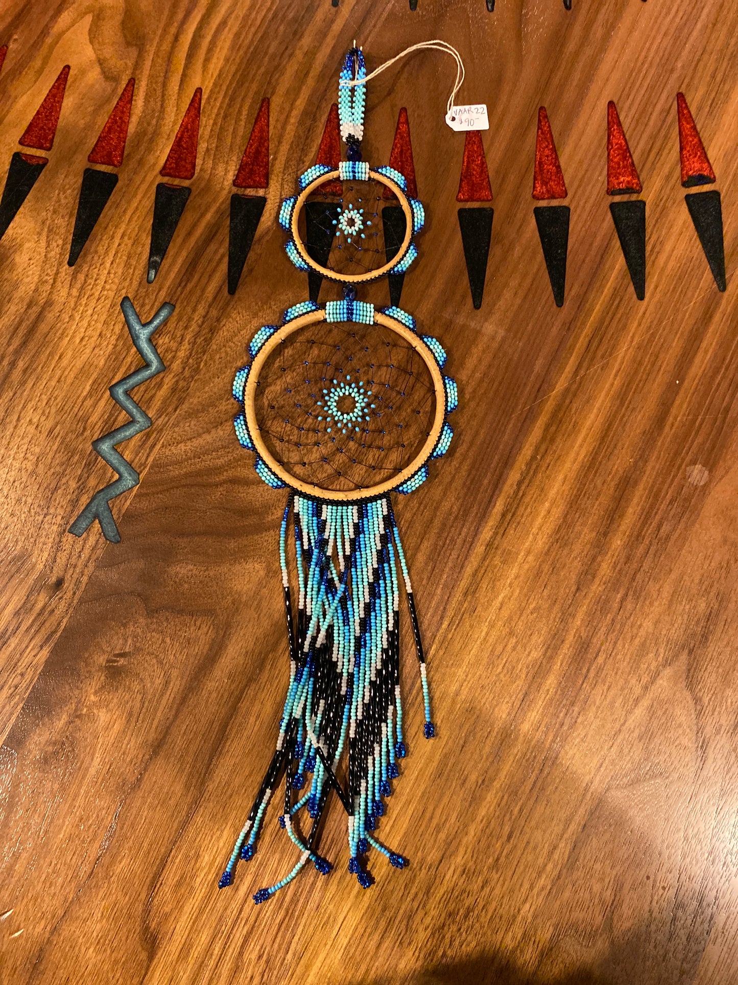 All Relations United - Black, Blue Two Tiered Beaded Dreamcatcher