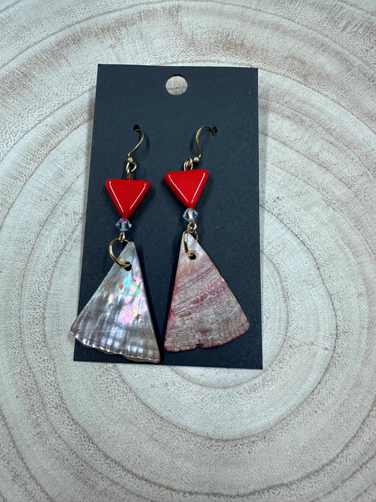 Eva Ellingson- Red and Abalone Triangle Earrings