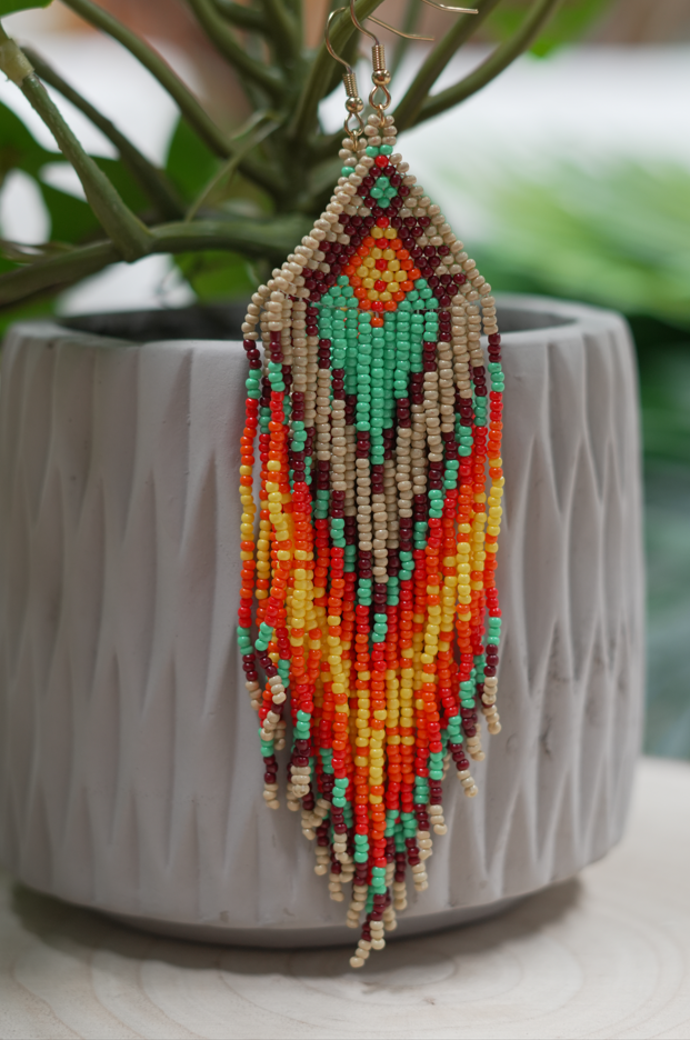 Beaded Earrings - Orange, Brown, Multicolored