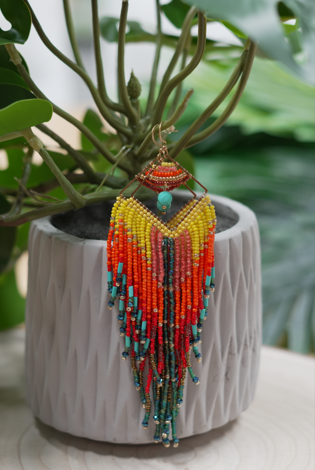 Beaded Earrings - Pendant Tassle Bronze