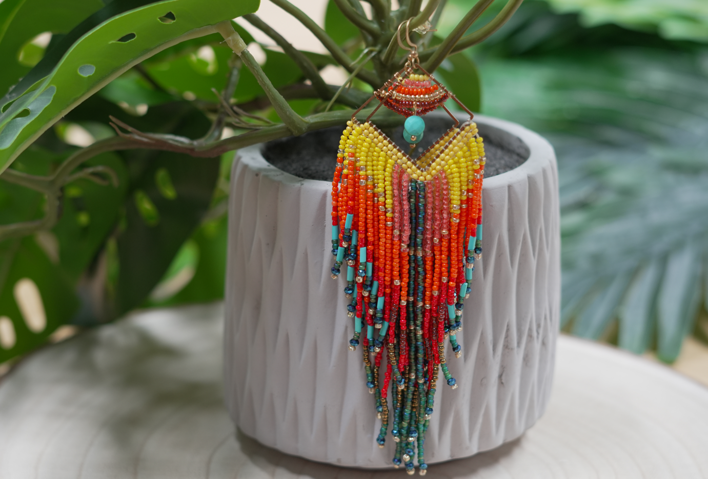 Beaded Earrings - Pendant Tassle Bronze