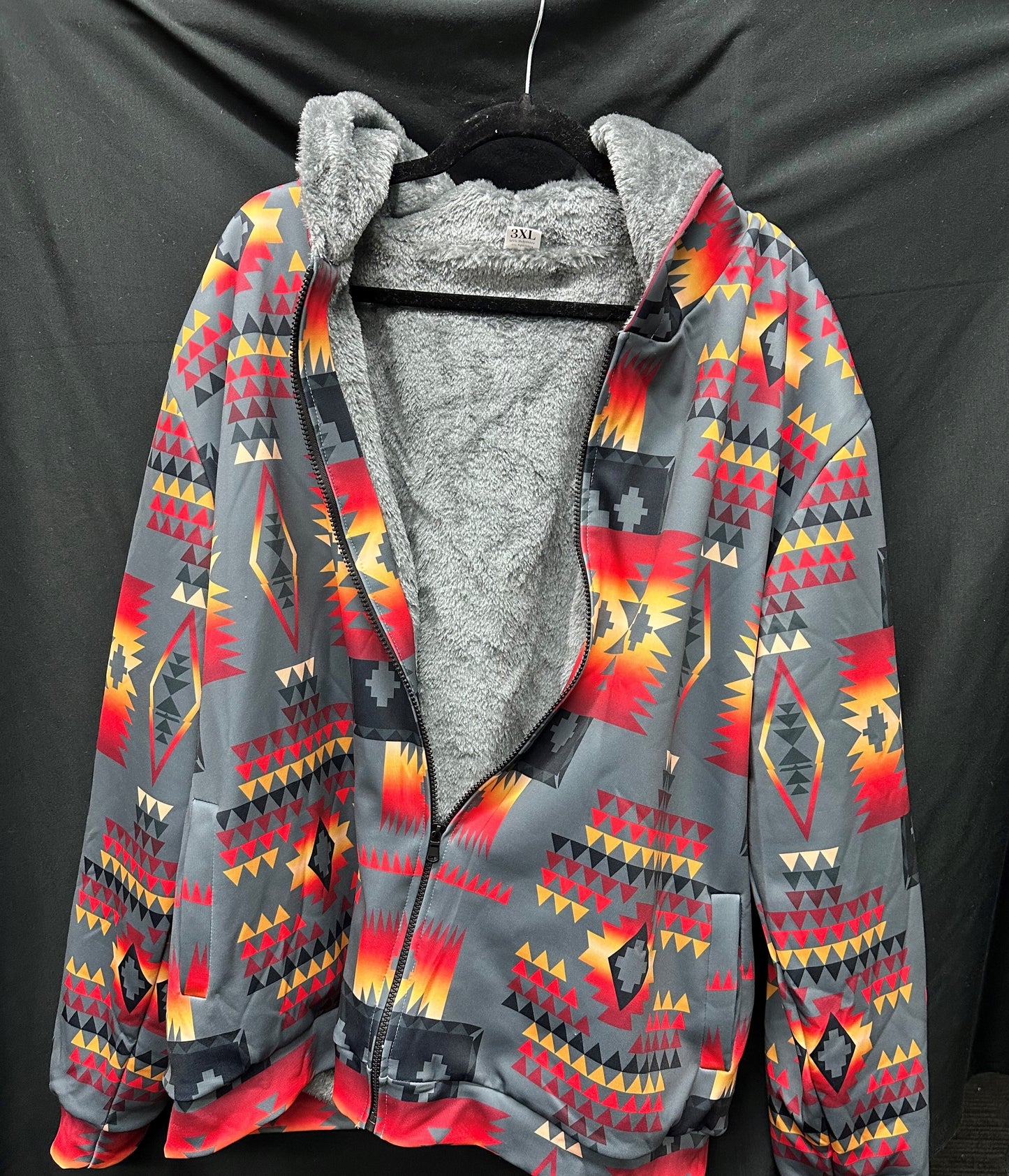 Gray Pattern Fleece Hoodie