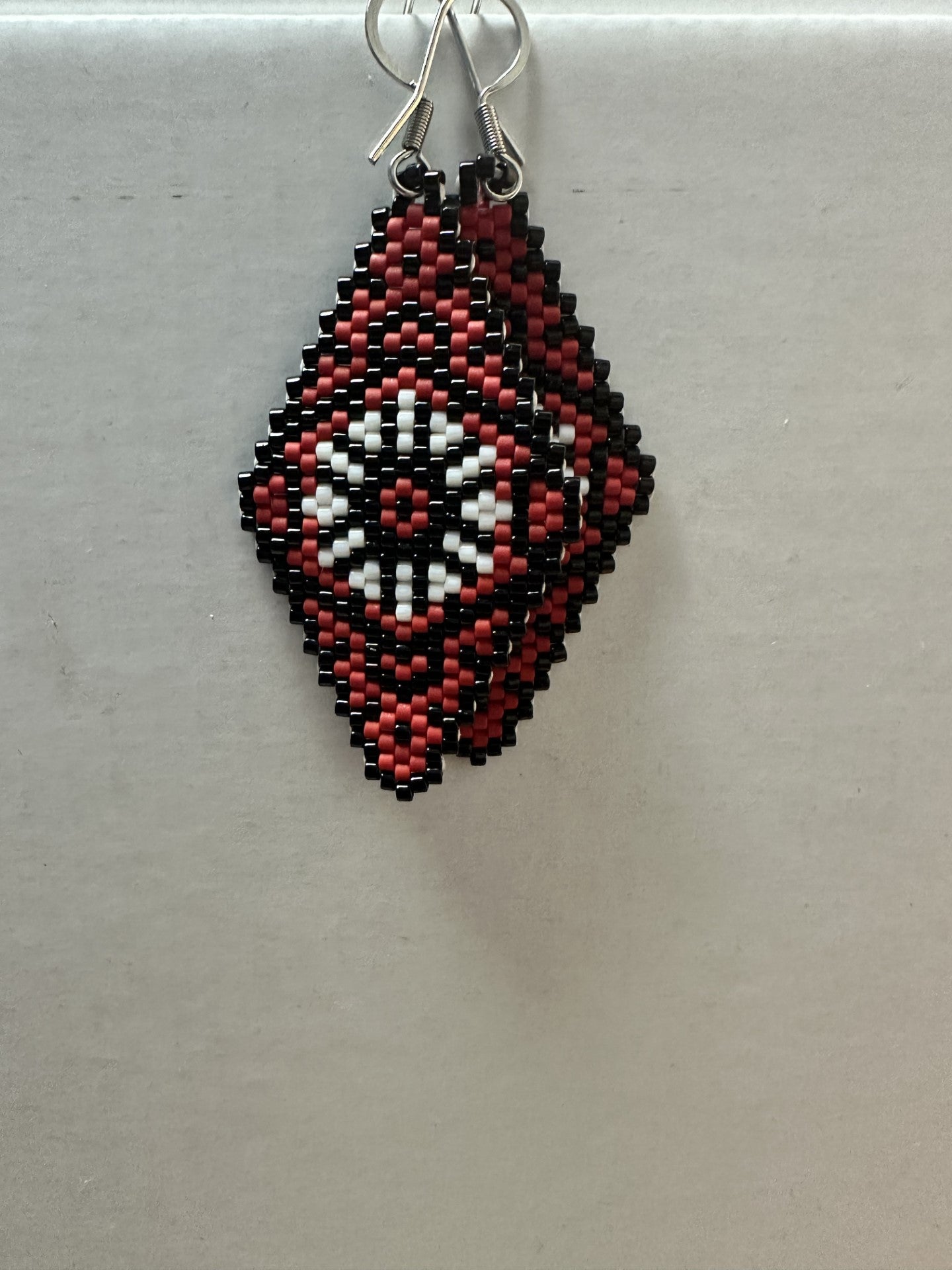 Beaded Red-White-Black Diamond Earrings