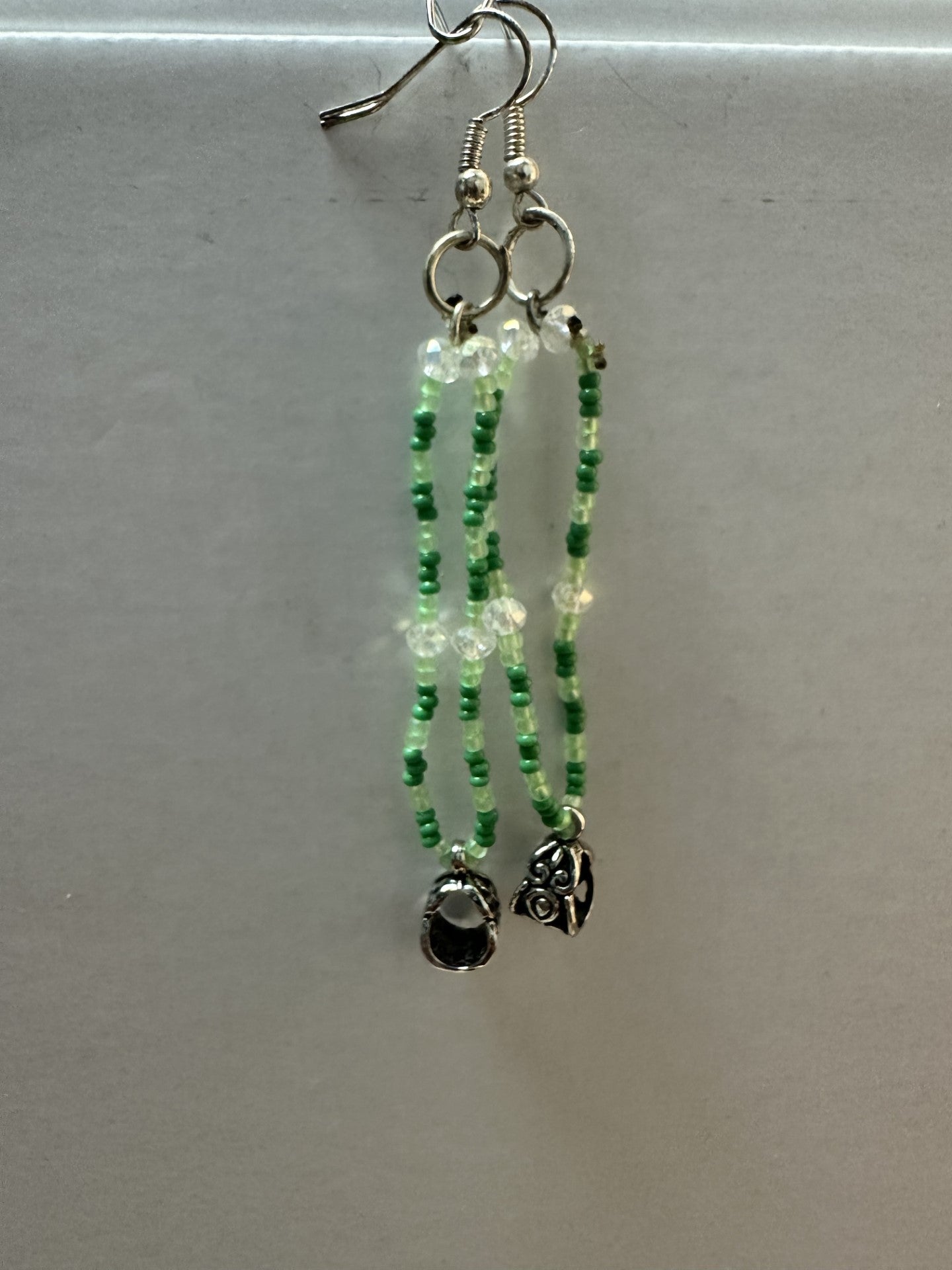Beaded Long Green Earrings