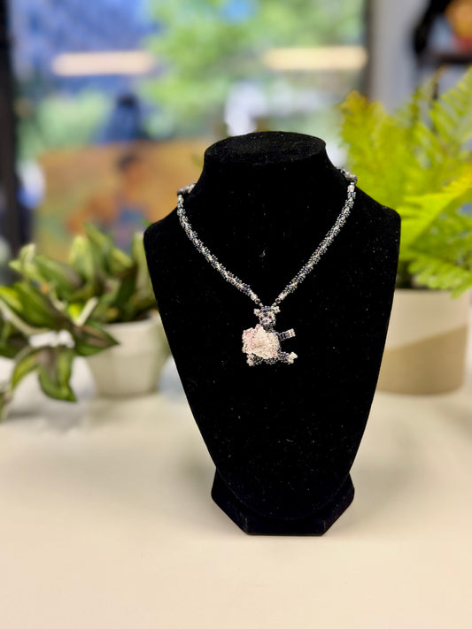 Black Necklace with Cow Roses