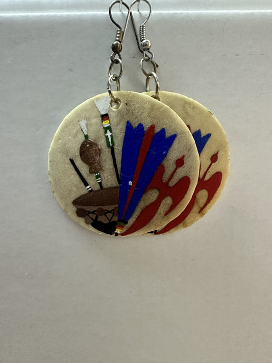 Earrings - Painted Native American Church - Hide