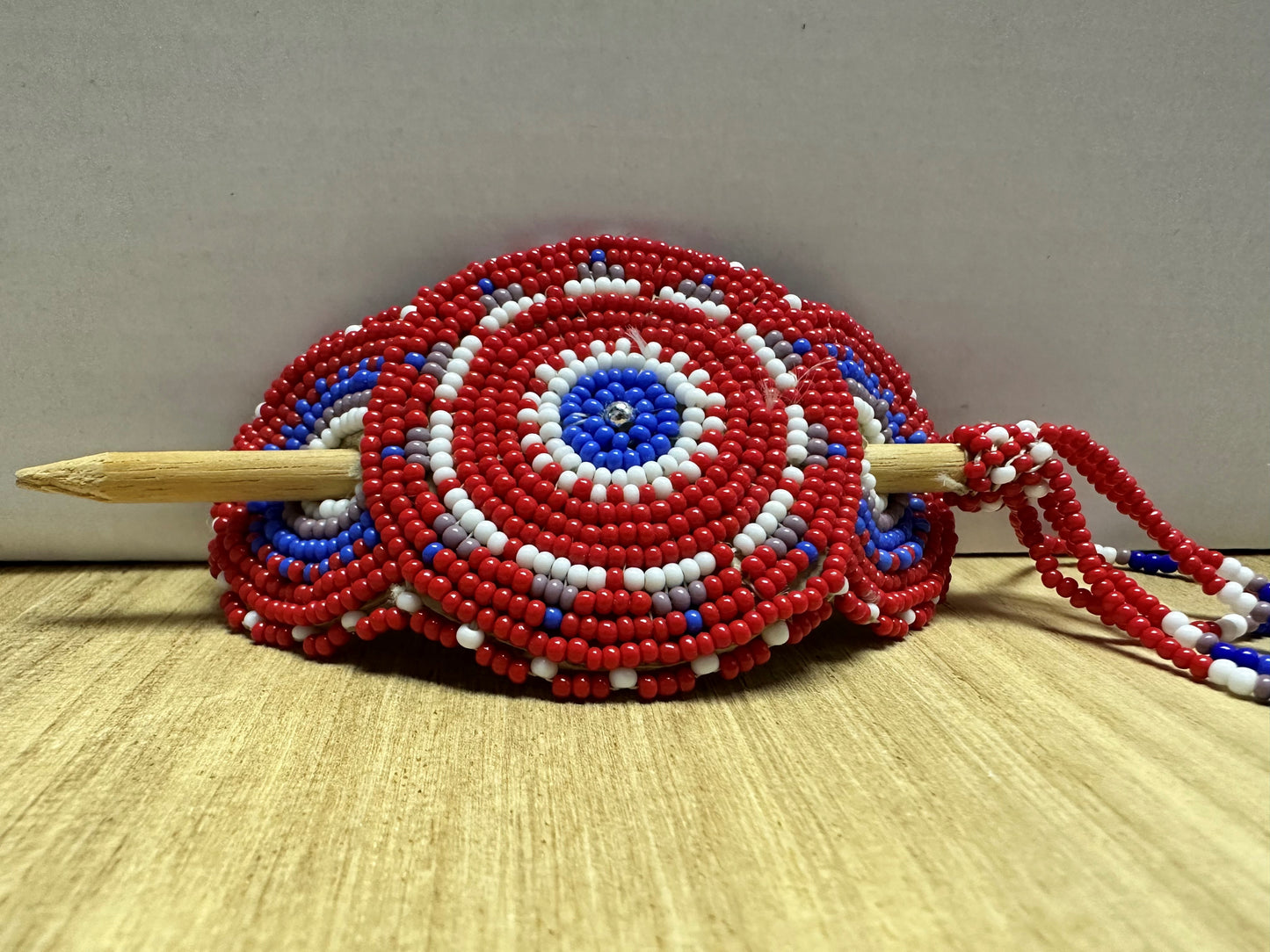 Beaded Hair Barrette - Red - White - Blue