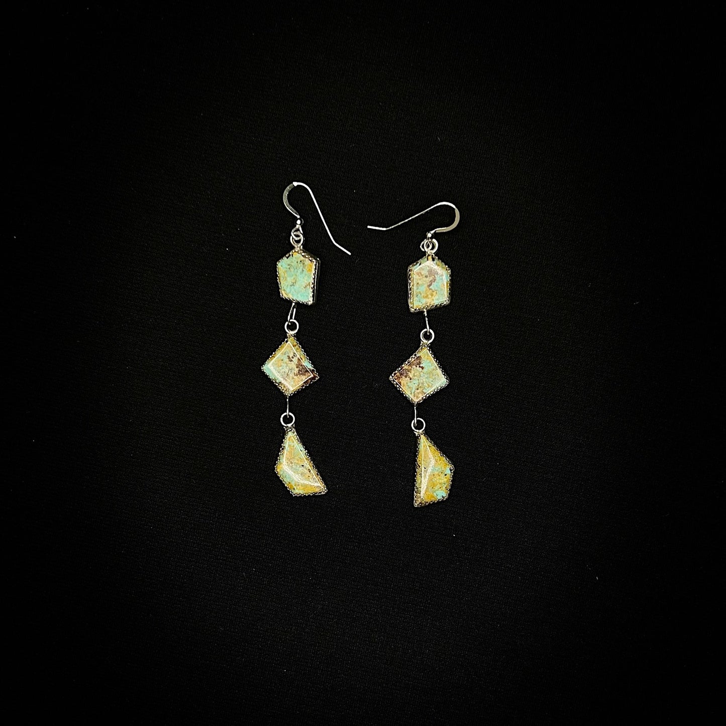 Earrings- Three-Tiered Turquoise Dangle Earrings- Milford Calamity Jewelry