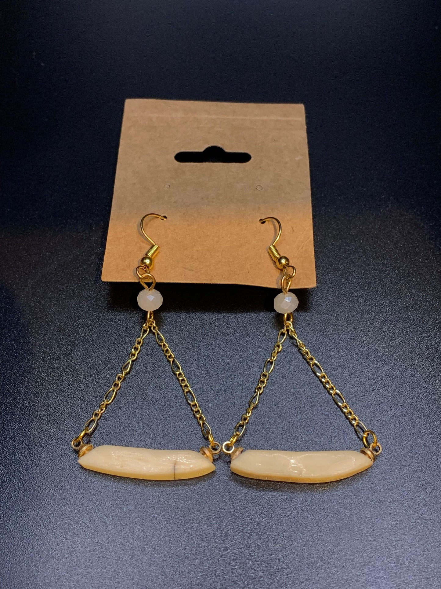 Aeshia Upton - Horizontal Ivory Bar Earrings w/ Gold Chains