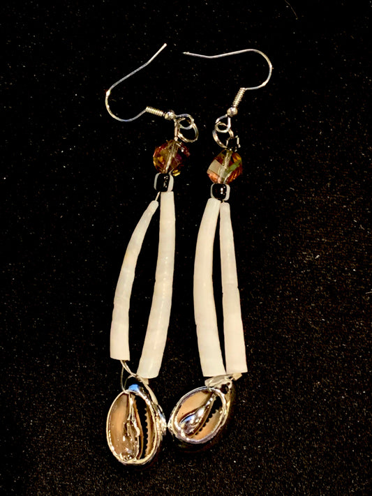 Amaris Makes Good - Two Tiered Dentalium Earrings w Metallic Shells