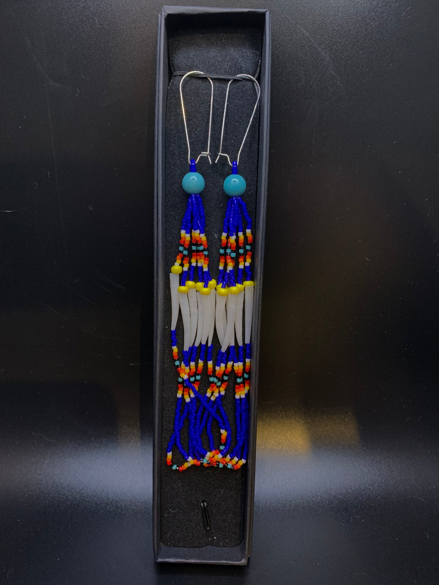 Kylie Kookesh - Cobalt Beaded Dentalium Dangle Earrings