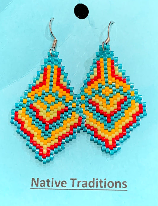 Lauri Andersen- Turquoise, Yellow, Green and Red Beaded Earrings