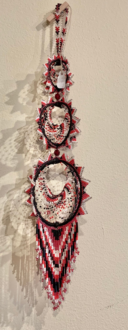 All Relations United - 14 inch 3-Tiered Red/Black/White Beaded Dreamcatcher
