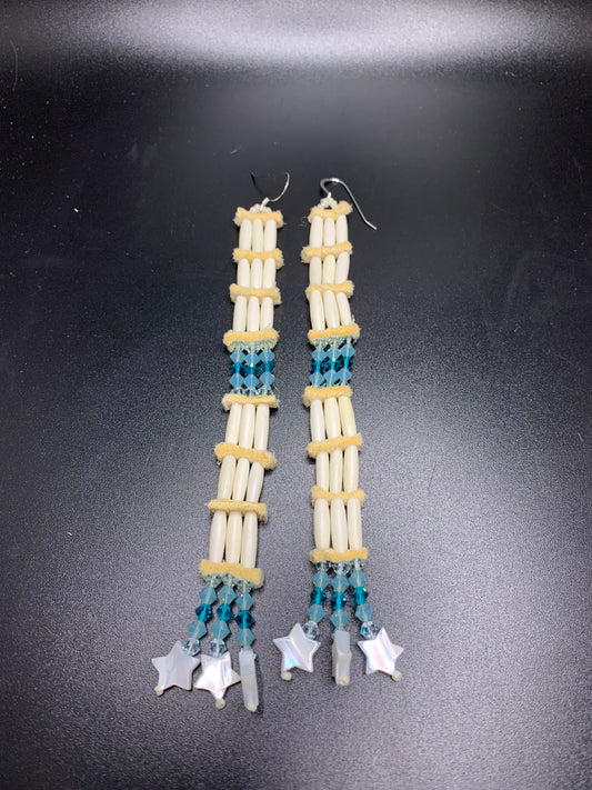 Loretta Cook - Teal Beaded Bone Dangle Earrings