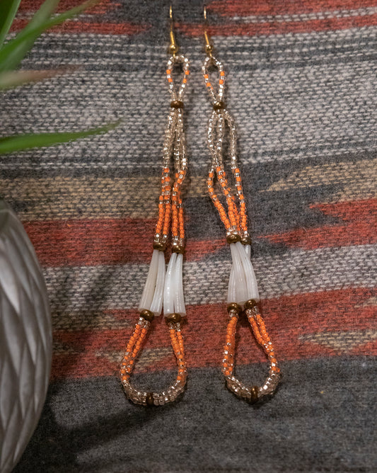 Eva Angus - Orange Dentalium Loop Earrings