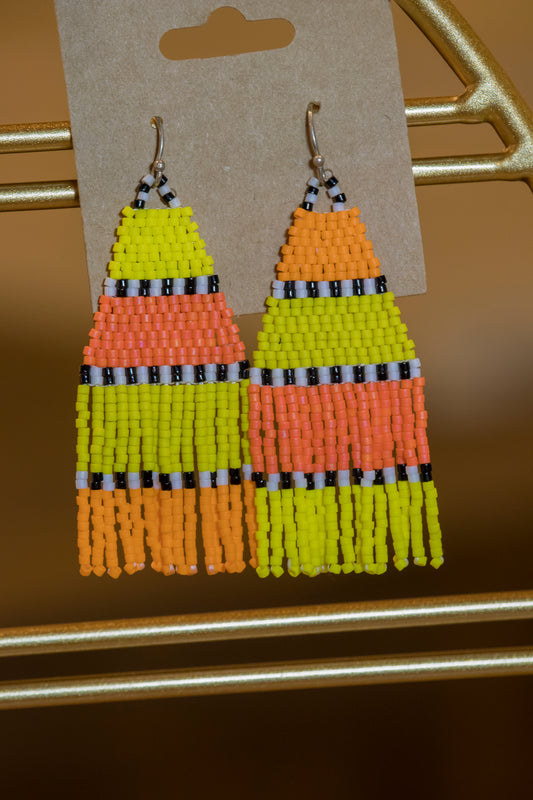 Meg Elaine Veitenheimer - Bright Neon Beaded Fringe Earrings