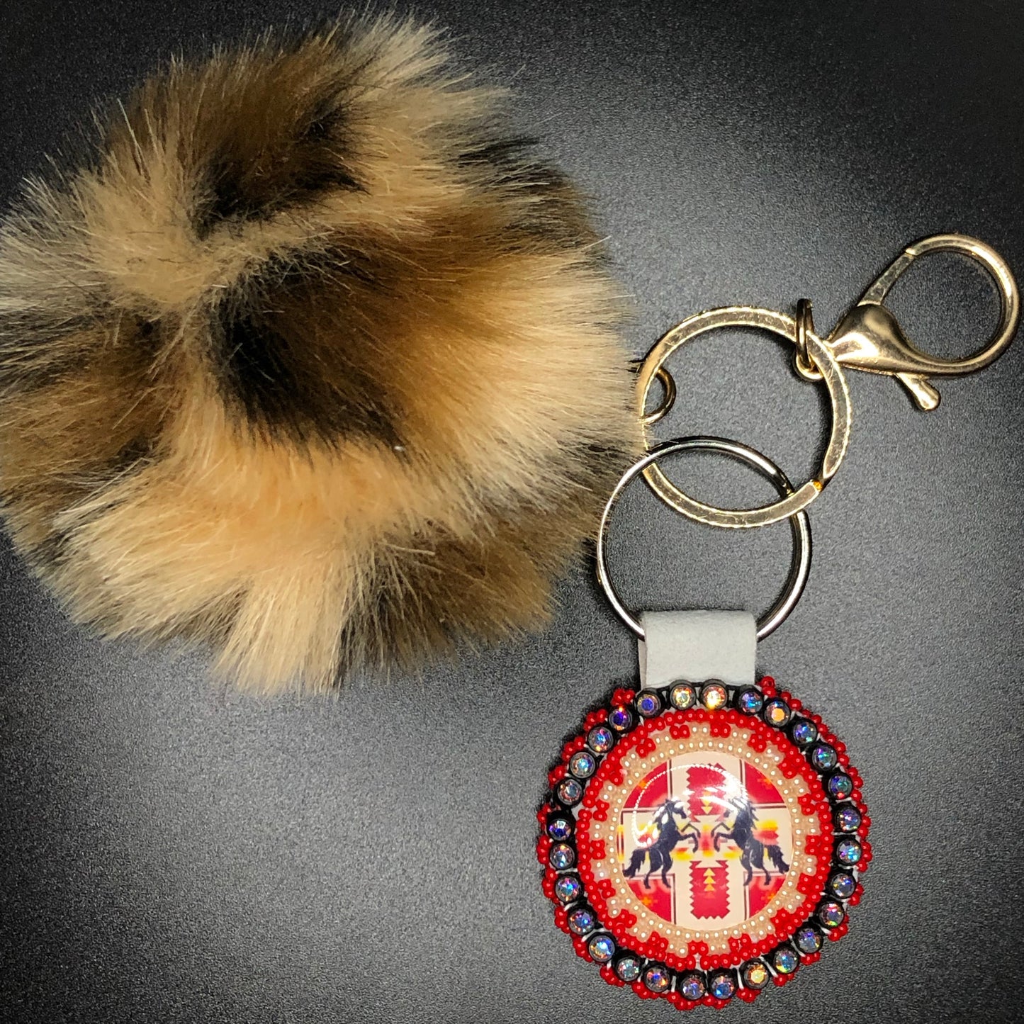 Germain Thompson - Red Beaded Keychain w Pompom