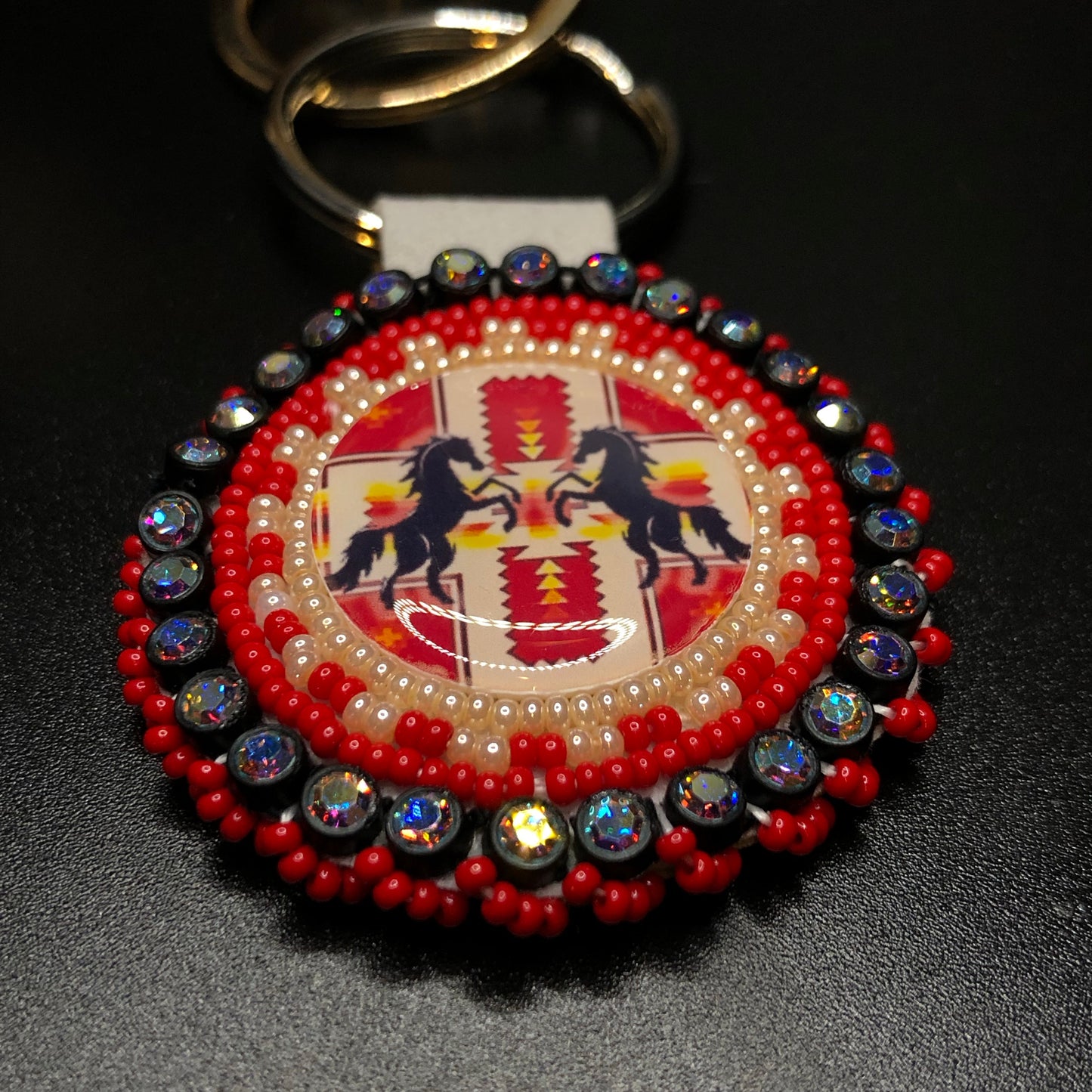 Germain Thompson - Red Beaded Keychain w Pompom