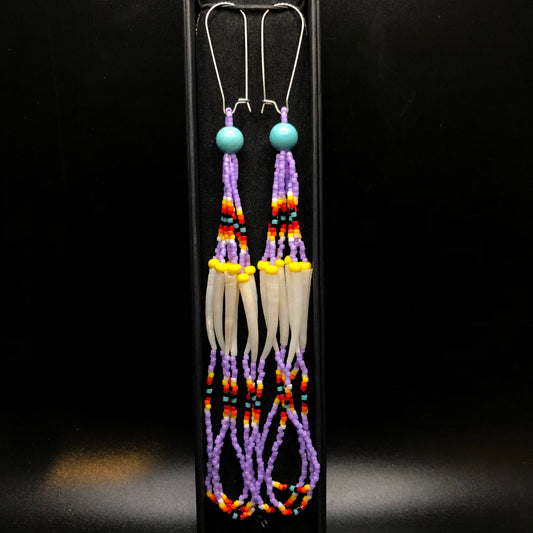 Kylie Kookesh - Purple Beaded Dentalium Dangle Earrings